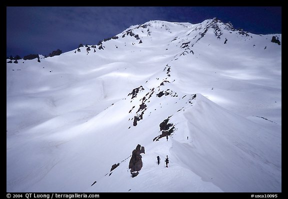 Mount Shasta with climbers on Green Ridge. California, USA (color)