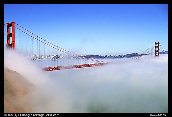Fog rolls over the Golden Gate. San Francisco, California, USA (color)