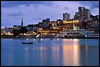 Aquatic Park, Ghirardelli Square, and skyline at dusk. San Francisco, California, USA