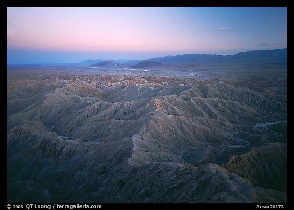 Badlands at dusk, Font Point. Anza Borrego Desert State Park, California, USA (color)