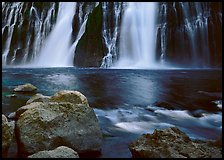 Boulders and waterfall, Burney Falls State Park. California, USA