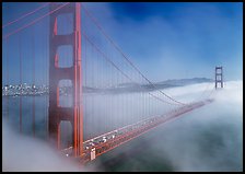 Golden Gate Bridge in Fog seen from Battery Spencer. San Francisco, California, USA