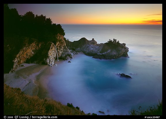Mc Way Cove and waterfall at sunset. California, USA (color)