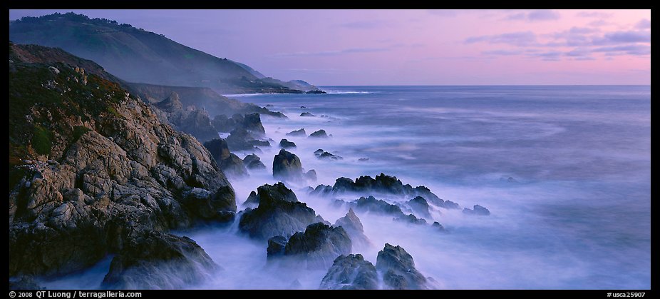 Seascape with pastel colors, rocks, and surf. Big Sur, California, USA