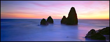 Ethereal seascape with seastacks. California, USA (Panoramic color)