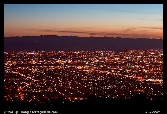 Lights of Silicon Valley at dusk. San Jose, California, USA