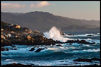 Coastline and Big wave, late afternoon, seventeen-mile drive, Pebble Beach. California, USA (color)