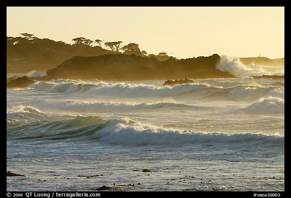 Waves, late afternoon, seventeen-mile drive. Pebble Beach, California, USA (color)