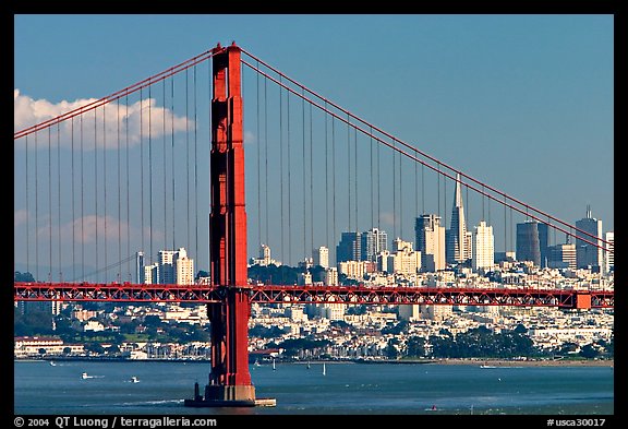 Golden Gate Bridge with city skyline, afternoon. San Francisco, California, USA