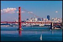 Sailboat, Golden Gate Bridge with city skyline, afternoon. San Francisco, California, USA ( color)