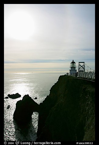 Point Bonita Lighthouse and sun, afternoon. California, USA