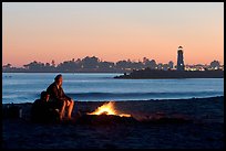 Camp Fire on the beach at sunset. Santa Cruz, California, USA (color)