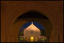 Quad and Memorial church at night. Stanford University, California, USA (color)