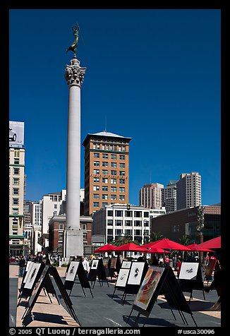 Art exhibit on Union Square central plaza, afternoon. San Francisco, California, USA (color)