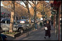 The main street of Palo Alto, University Avenue, in fall. Palo Alto,  California, USA ( color)