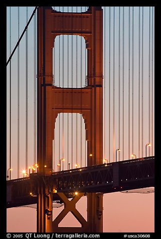 Golden Gate Bridge pillar,  sunset. San Francisco, California, USA