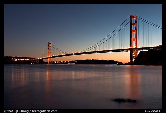Golden Gate and Bridge, sunset. San Francisco, California, USA