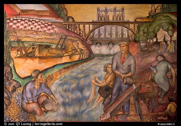 Depression-area fresco showing a dam. San Francisco, California, USA (color)