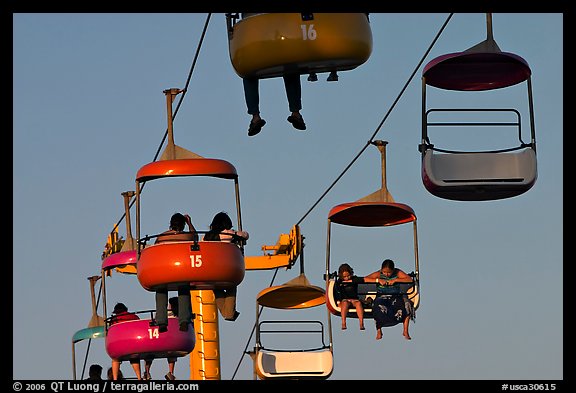Sky glider chairs, Beach Boardwalk. Santa Cruz, California, USA (color)