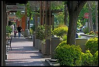 Sidewalk of Santa Cruz avenue, the main shopping street. Menlo Park,  California, USA ( color)