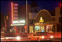 El Camino Real at night, with movie theater and Menlo Clock Works. Menlo Park,  California, USA ( color)