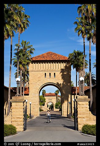 West Entrance to the Main Quad, late afternoon. Stanford University, California, USA