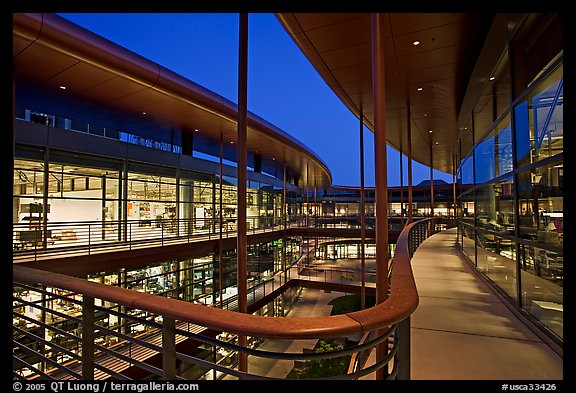 Newly constructed James Clark Center, dusk. Stanford University, California, USA (color)