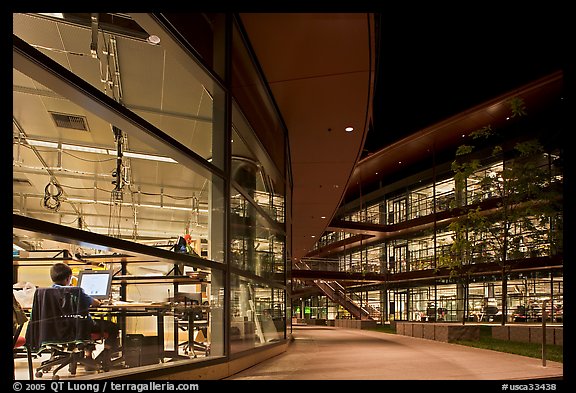 Labs at night, James Clark Center. Stanford University, California, USA (color)