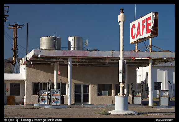 Cafe and gas station, historic route 66,  Amboy. California, USA