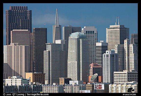 Financial district skyline with MOMA building, afternoon. San Francisco, California, USA (color)