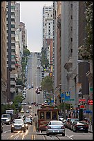 Cable-car in steep California Avenue. San Francisco, California, USA (color)
