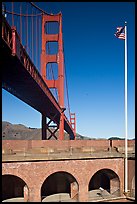 Fort Point courtyard, flag pole, and Golden Gate Bridge. San Francisco, California, USA ( color)