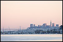 San Francisco Skyline seen from Sausalito with houseboats in background. San Francisco, California, USA (color)