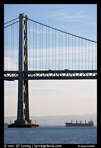 Bay Bridge and tanker,  morning. San Francisco, California, USA