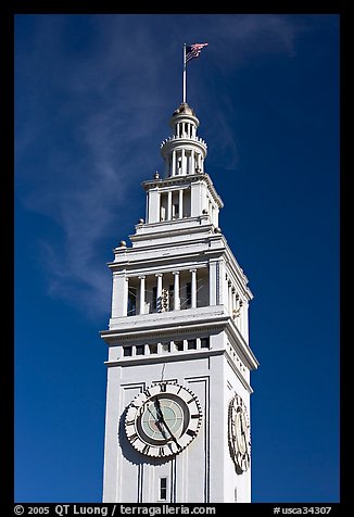 Clock tower of the Ferry building, 204 foot tall. San Francisco, California, USA