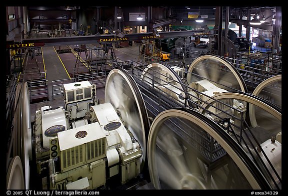 Cable Car powerhouse with cable winding machines. San Francisco, California, USA (color)