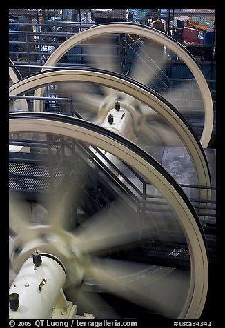 Wheels of cable winding machine. San Francisco, California, USA (color)