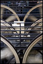 Wheels of cable winding machine in rotation. San Francisco, California, USA ( color)