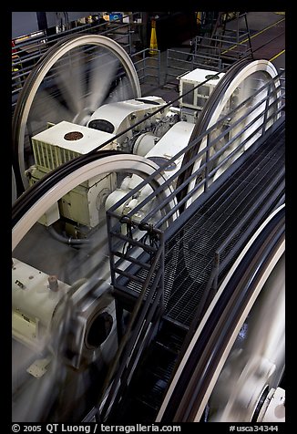 Cable winding machine in the cable-car barn. San Francisco, California, USA (color)