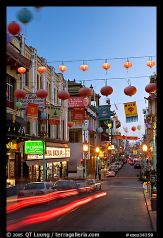 Grant Street at dusk,  Chinatown. San Francisco, California, USA (color)