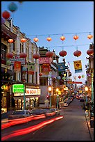 Grant Street at dusk,  Chinatown. San Francisco, California, USA