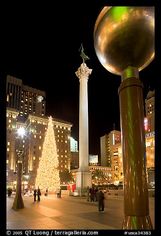 Union Square at night. San Francisco, California, USA (color)