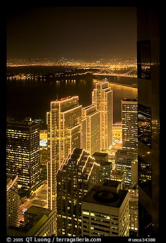 Embarcadero Centre seen from above at night. San Francisco, California, USA (color)