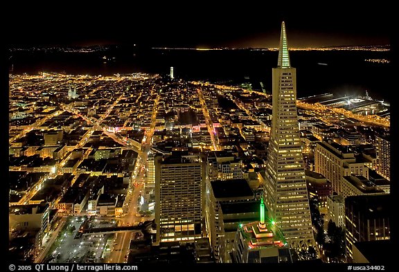 City lights with Transamerica Pyramid. San Francisco, California, USA (color)
