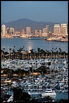Marina, Shelter Island,  and skyline at dusk. San Diego, California, USA ( color)