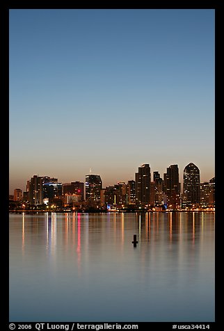 Skyline and reflections at dawn. San Diego, California, USA (color)