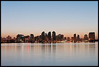 Skyline reflected in the waters of harbor, dawn. San Diego, California, USA ( color)