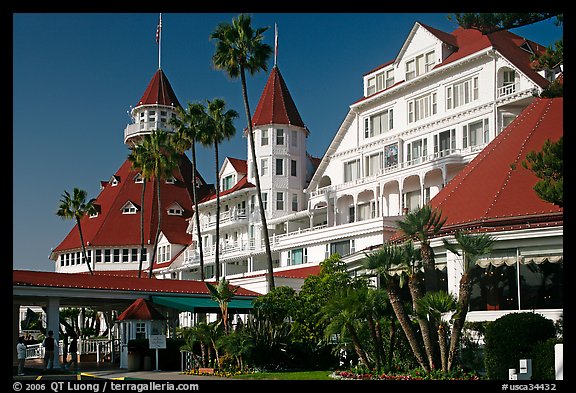 Facade of Hotel Del Coronado in victorian style. San Diego, California, USA (color)