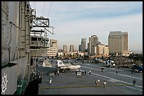 Flight control tower, flight deck, skyline, San Diego Aircraft  carrier museum. San Diego, California, USA ( color)