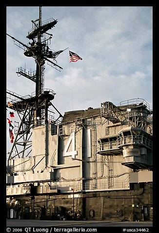 Island superstructure, USS Midway aircraft carrier. San Diego, California, USA